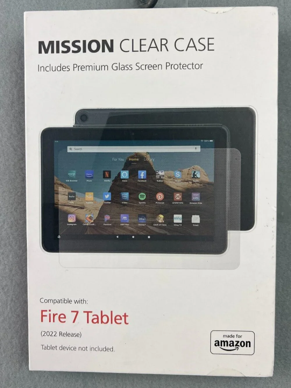 NEW Mission Clear Case for Fire 7 Tablet (2022)w/ Premium Glass Screen Protector